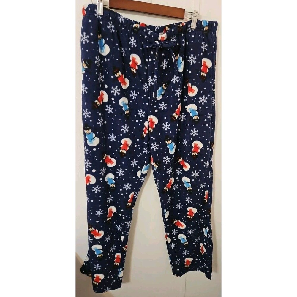 Men’s Bottoms Out Blue Snowflakes Soft Pajamas Lounge Pants Pockets Size XL